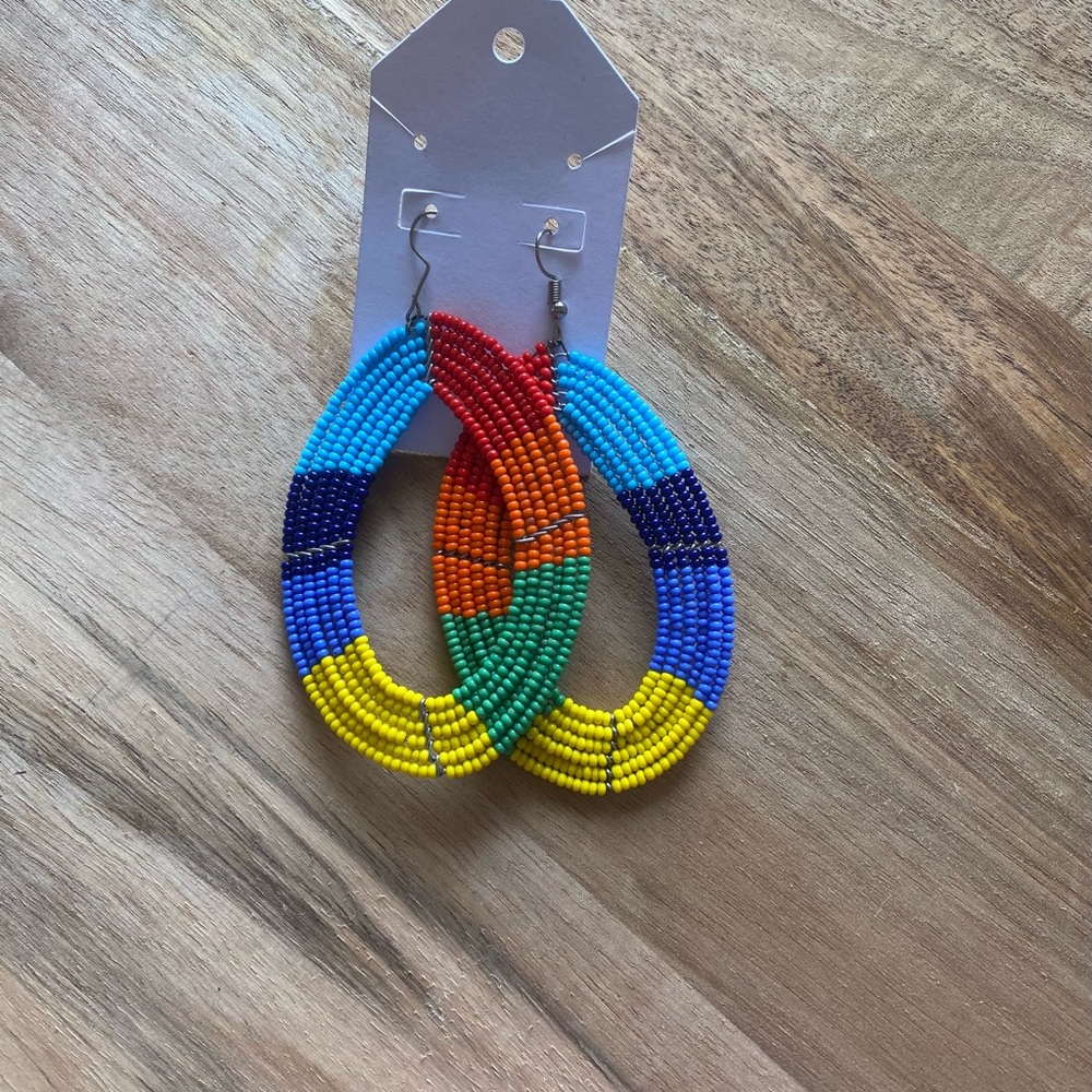 Artistic Red and Blue Geometric Earrings